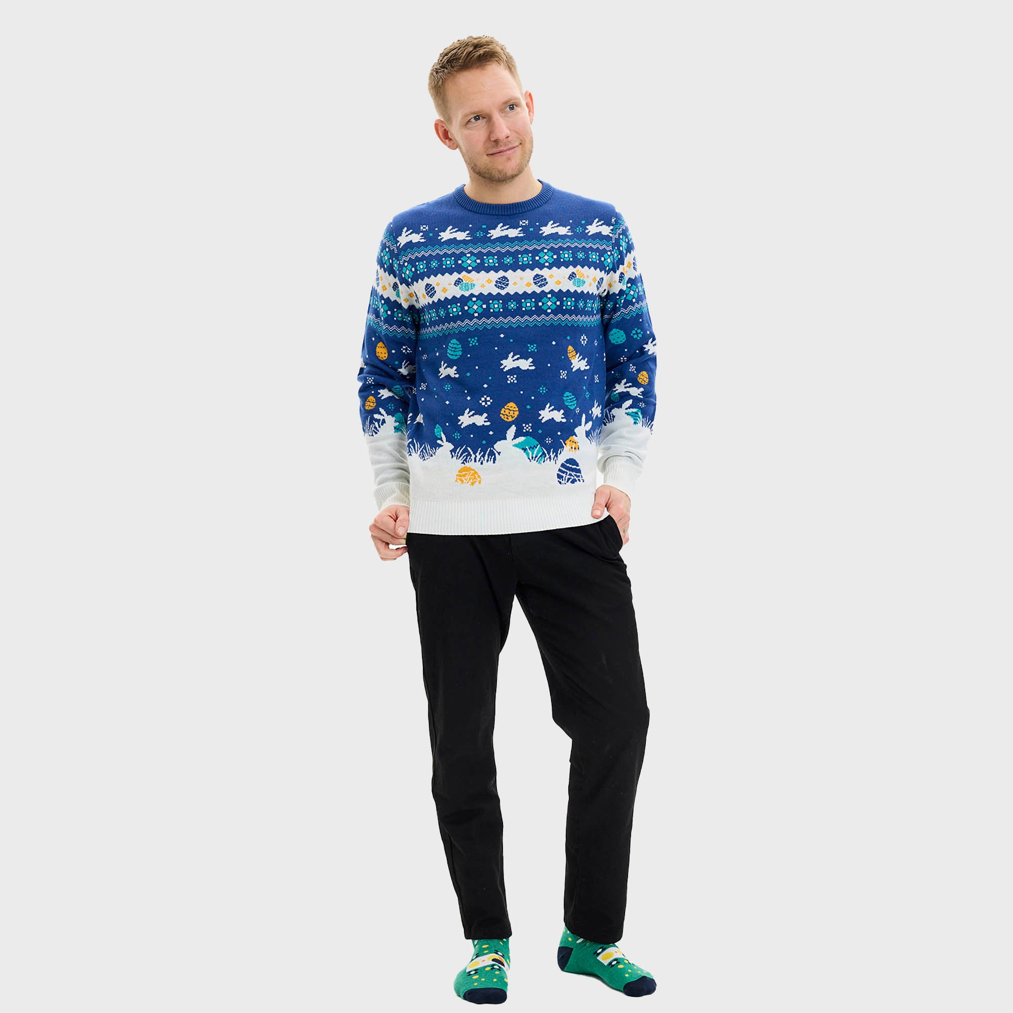 Den Cute Påskesweater Blå - Herre